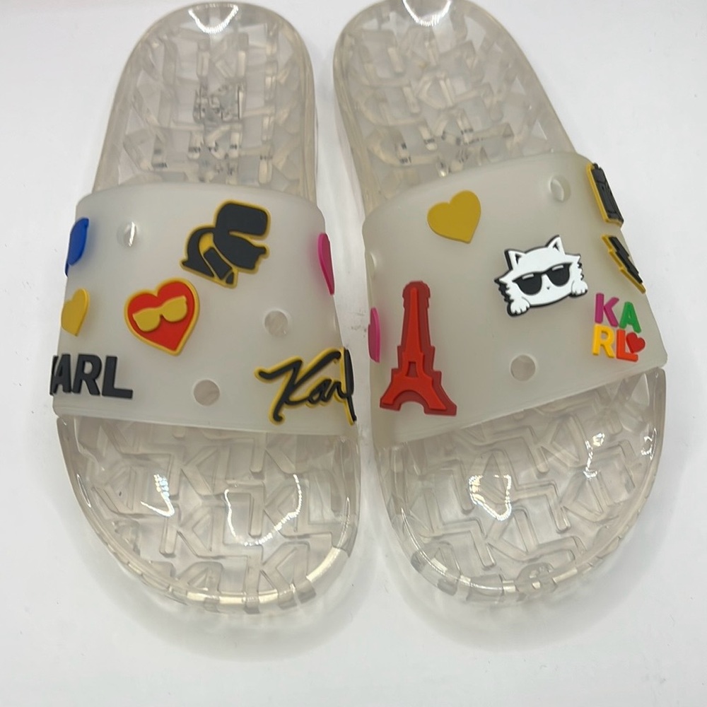 Karl Lagerfeld White and Red Sandals with Colorful Accents